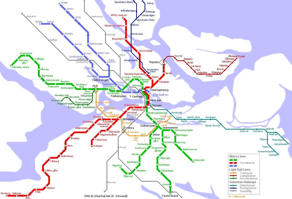 地図のストックホルムメトロ駅