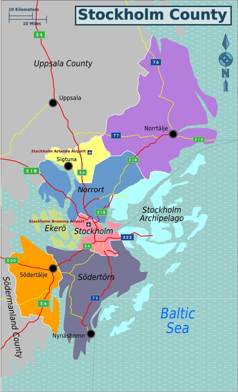 地図のストックホルム近郊