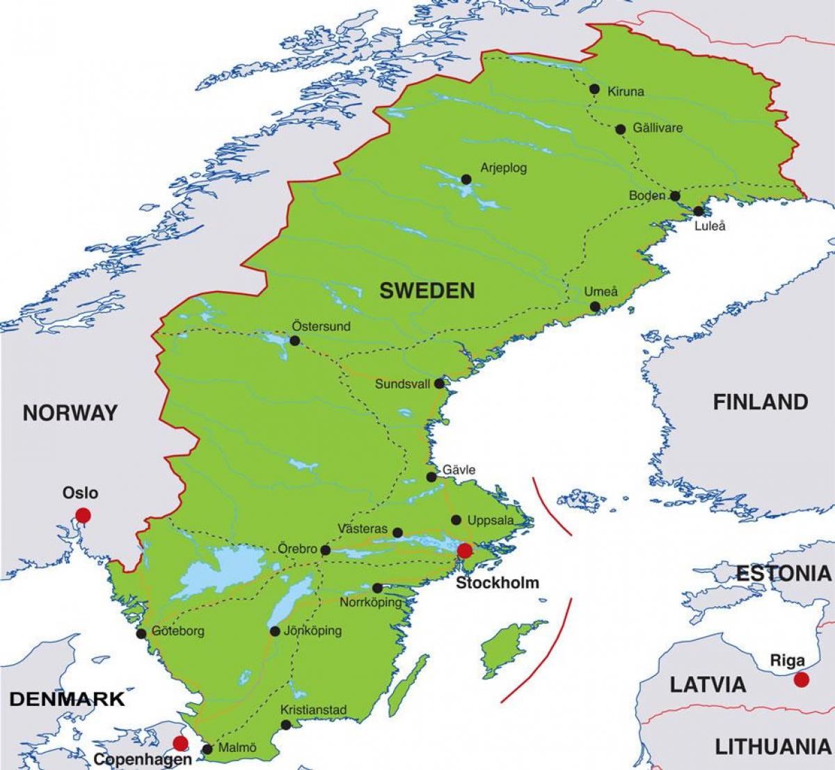 資本市のスウェーデンの地図